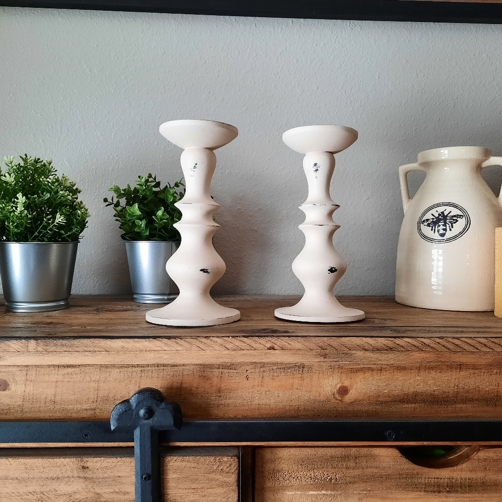 Refinished Wooden Candlesticks (both)